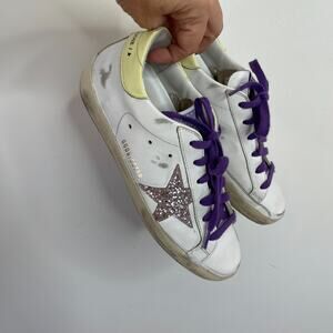 Golden Goose Superstar Sneakers Size 36 Glitter Star White Pink Purple Yellow